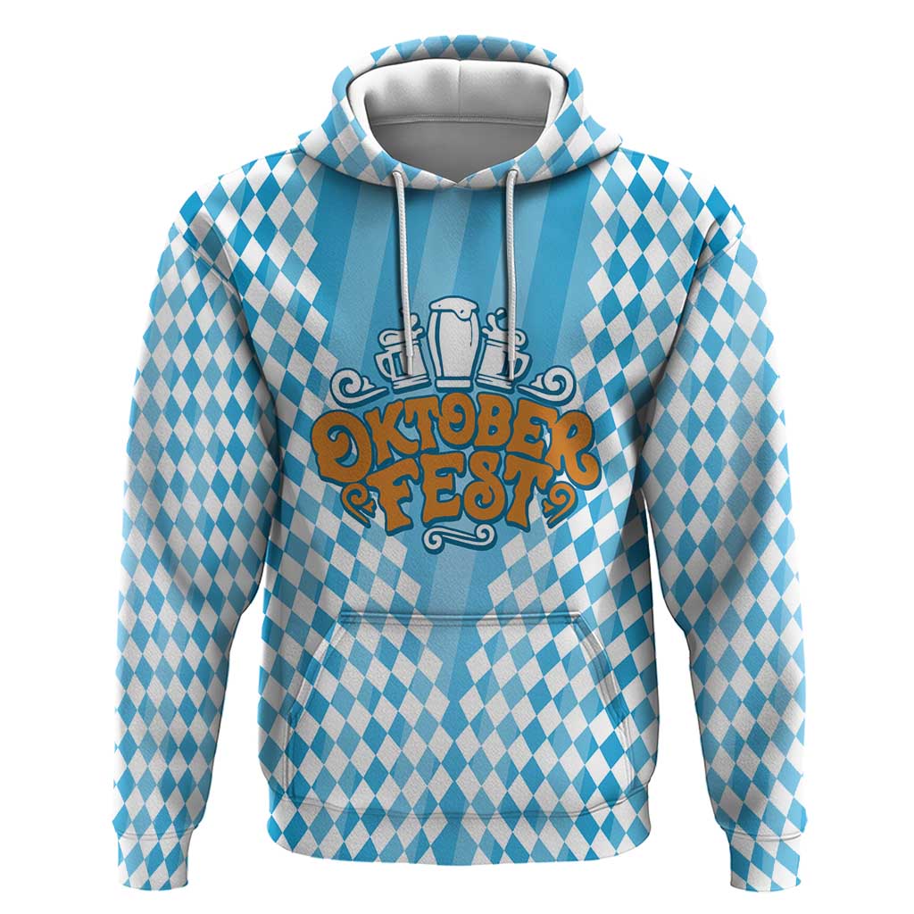 Oktoberfest Hoodie with Beer Glass Illustration Blue White Diamond TS04