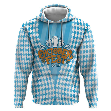Oktoberfest Hoodie with Beer Glass Illustration Blue White Diamond TS04