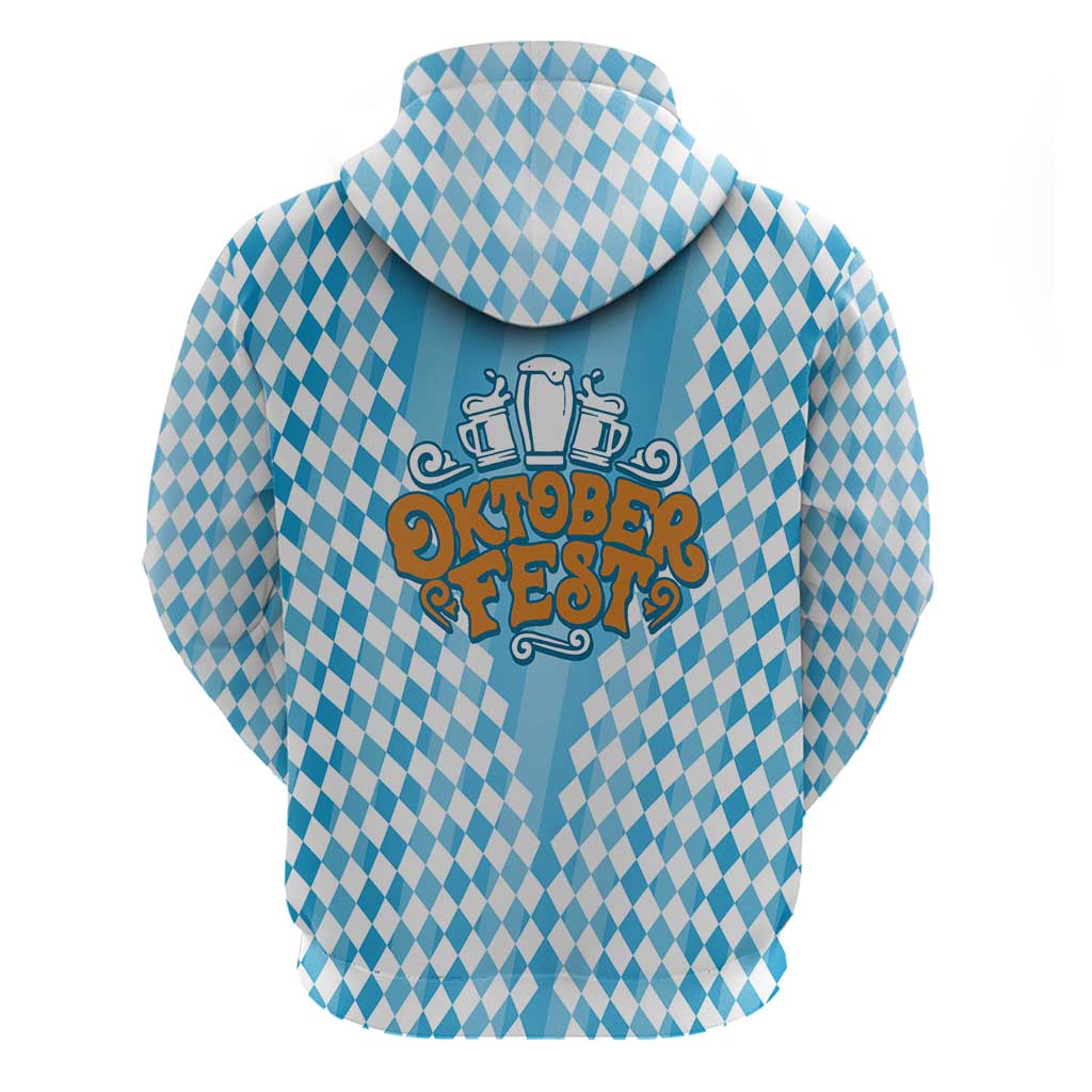 Oktoberfest Hoodie with Beer Glass Illustration Blue White Diamond TS04