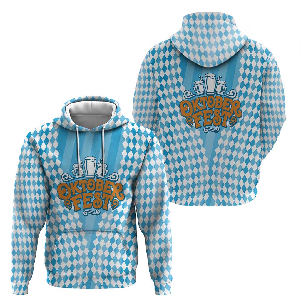 Oktoberfest Hoodie with Beer Glass Illustration Blue White Diamond TS04