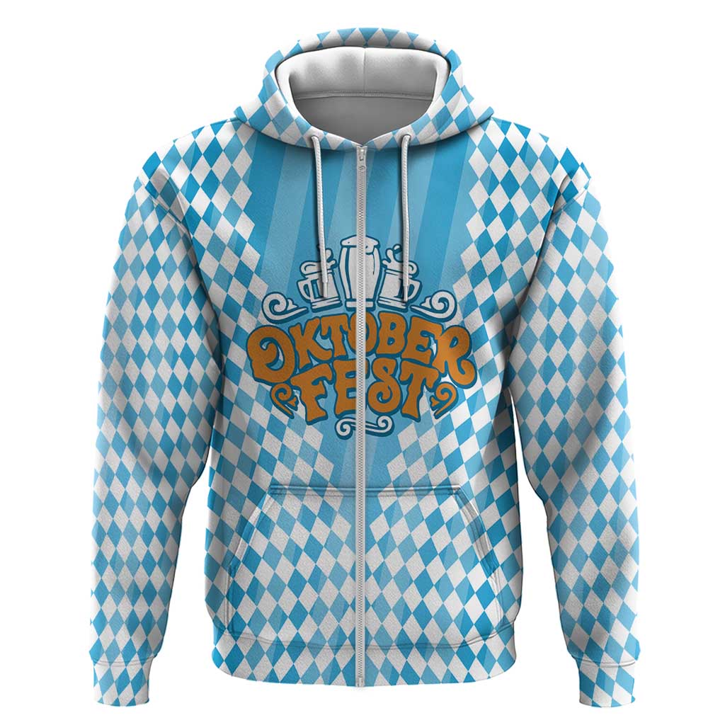 Oktoberfest Hoodie with Beer Glass Illustration Blue White Diamond TS04