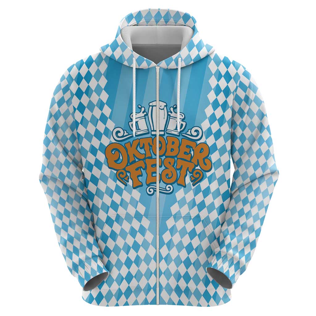 Oktoberfest Hoodie with Beer Glass Illustration Blue White Diamond TS04