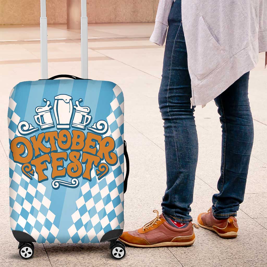Oktoberfest Luggage Cover with Beer Glass Illustration Blue White Diamond TS04