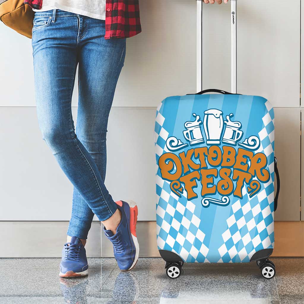 Oktoberfest Luggage Cover with Beer Glass Illustration Blue White Diamond TS04