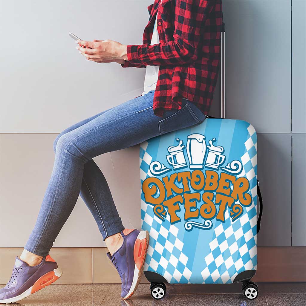 Oktoberfest Luggage Cover with Beer Glass Illustration Blue White Diamond TS04
