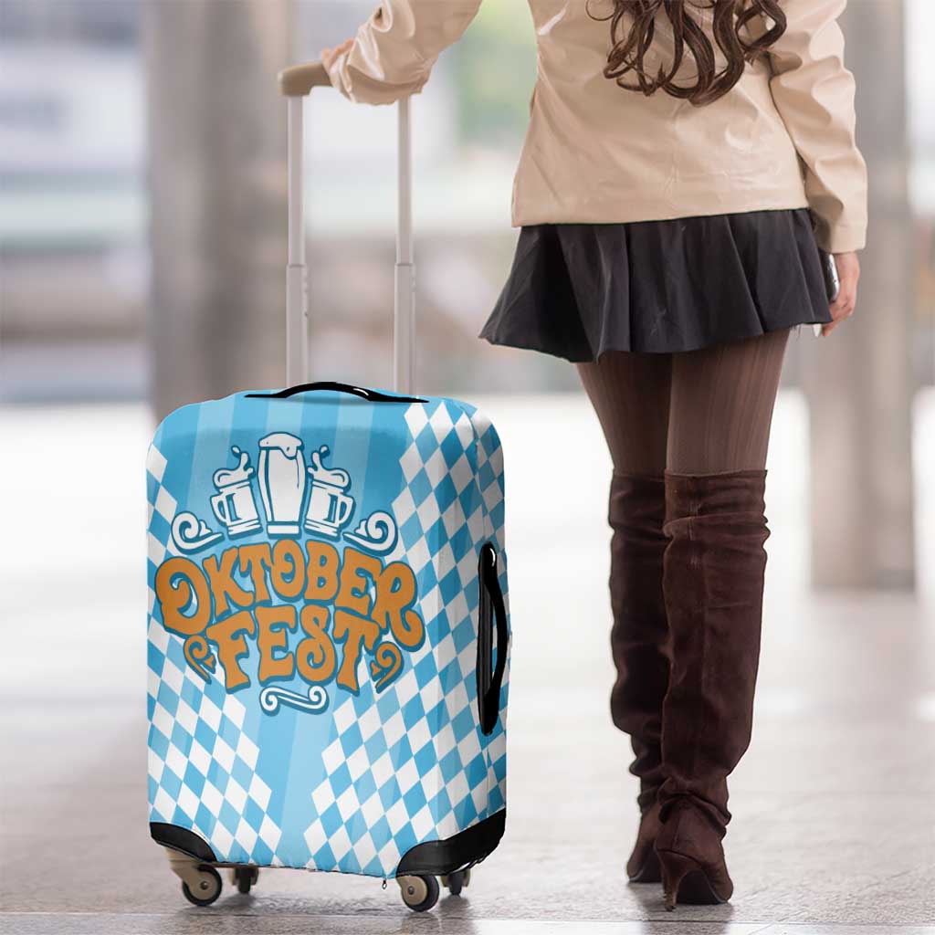 Oktoberfest Luggage Cover with Beer Glass Illustration Blue White Diamond TS04