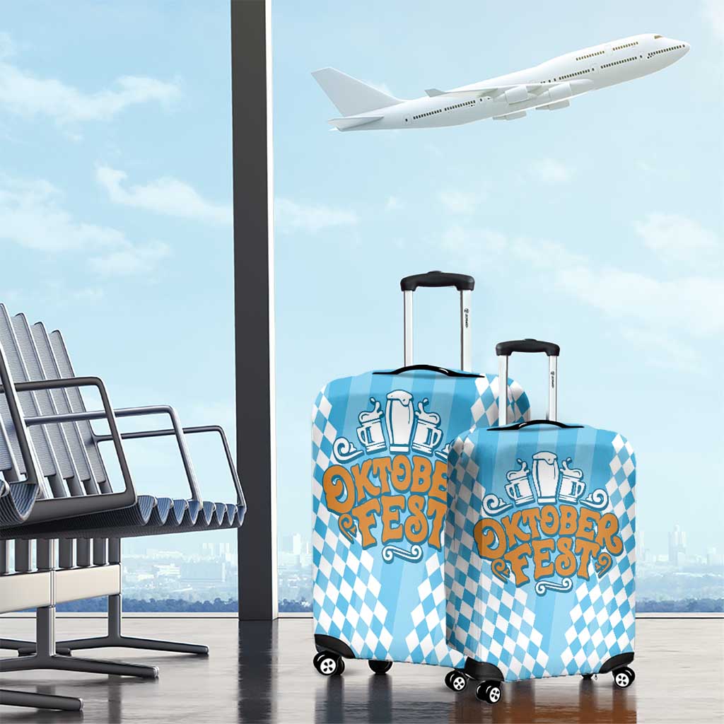 Oktoberfest Luggage Cover with Beer Glass Illustration Blue White Diamond TS04