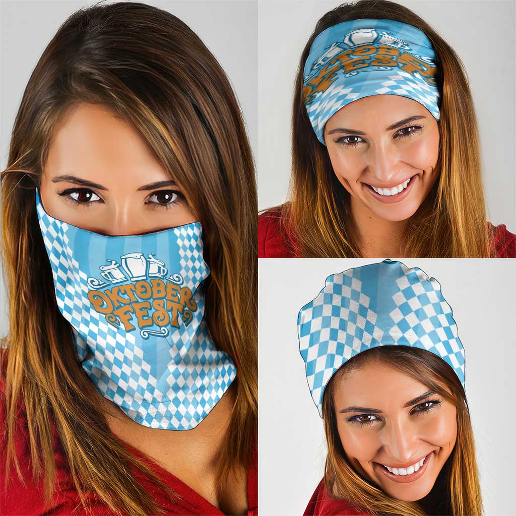 Oktoberfest Neck Gaiter with Beer Glass Illustration Blue White Diamond TS04
