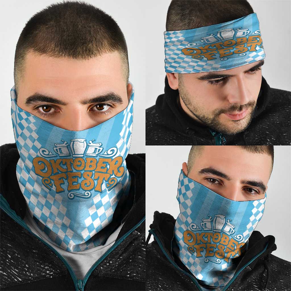 Oktoberfest Neck Gaiter with Beer Glass Illustration Blue White Diamond TS04