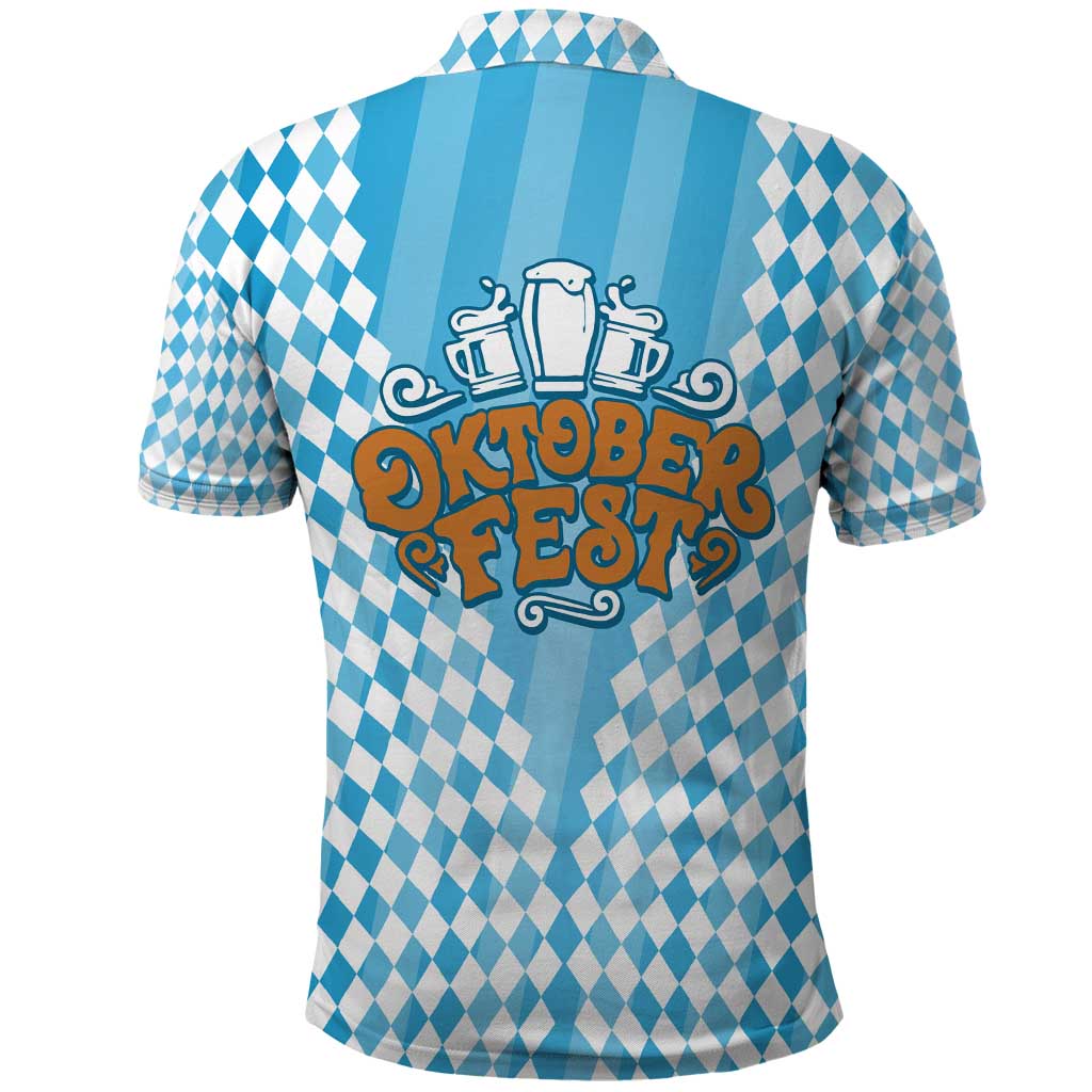 Oktoberfest Polo Shirt with Beer Glass Illustration Blue White Diamond TS04