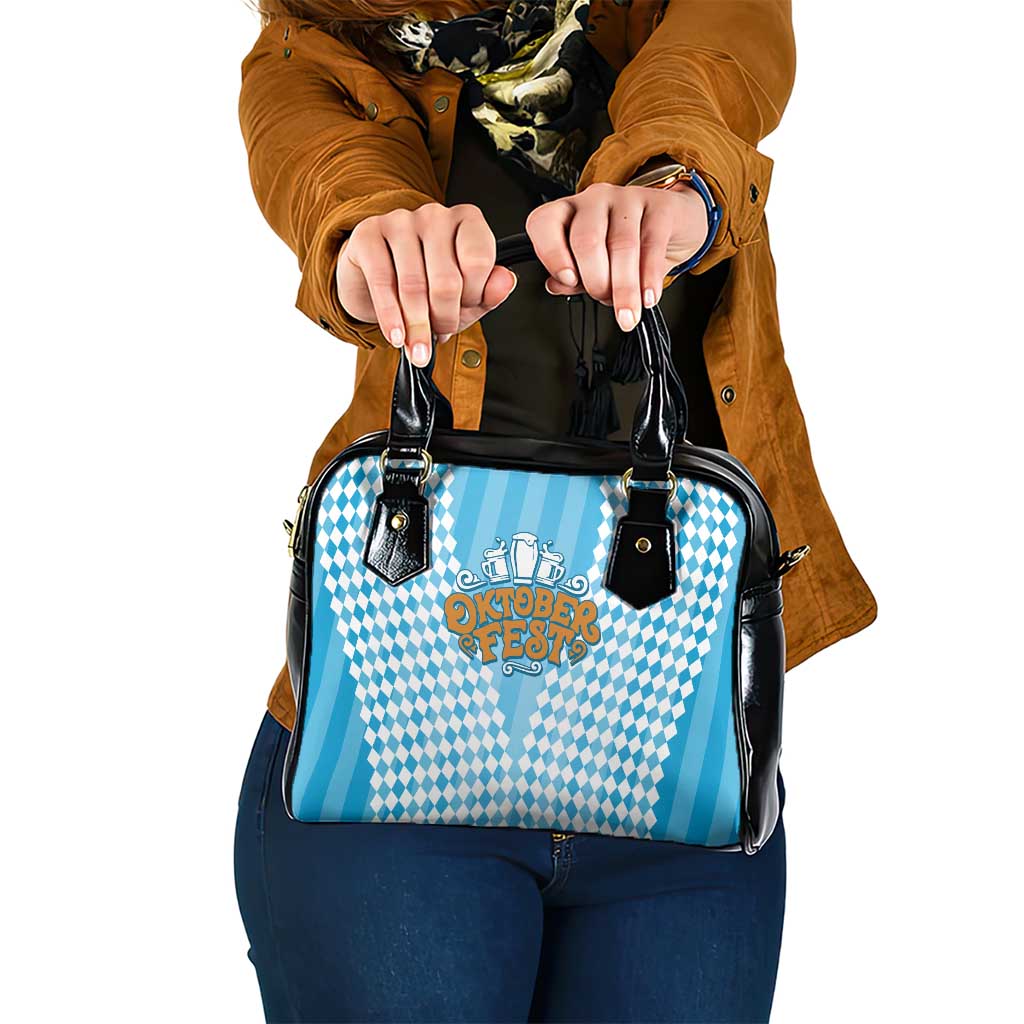 Oktoberfest Shoulder Handbag with Beer Glass Illustration Blue White Diamond TS04
