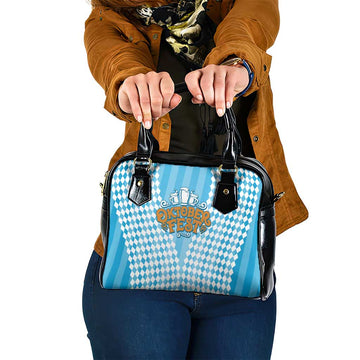 Oktoberfest Shoulder Handbag with Beer Glass Illustration Blue White Diamond TS04
