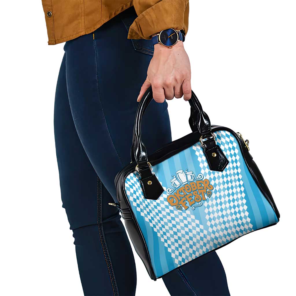 Oktoberfest Shoulder Handbag with Beer Glass Illustration Blue White Diamond TS04