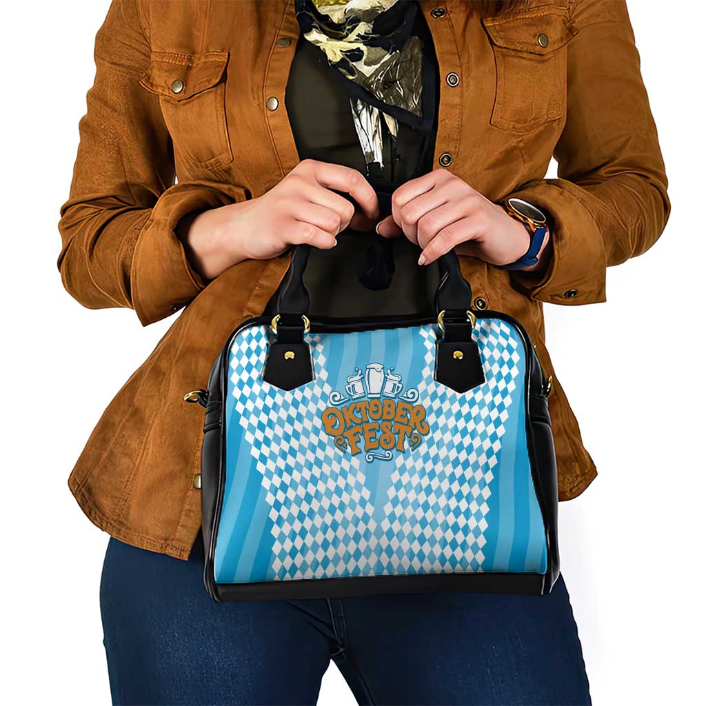 Oktoberfest Shoulder Handbag with Beer Glass Illustration Blue White Diamond TS04