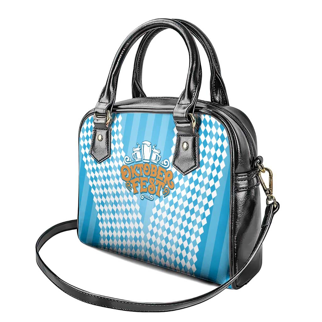 Oktoberfest Shoulder Handbag with Beer Glass Illustration Blue White Diamond TS04