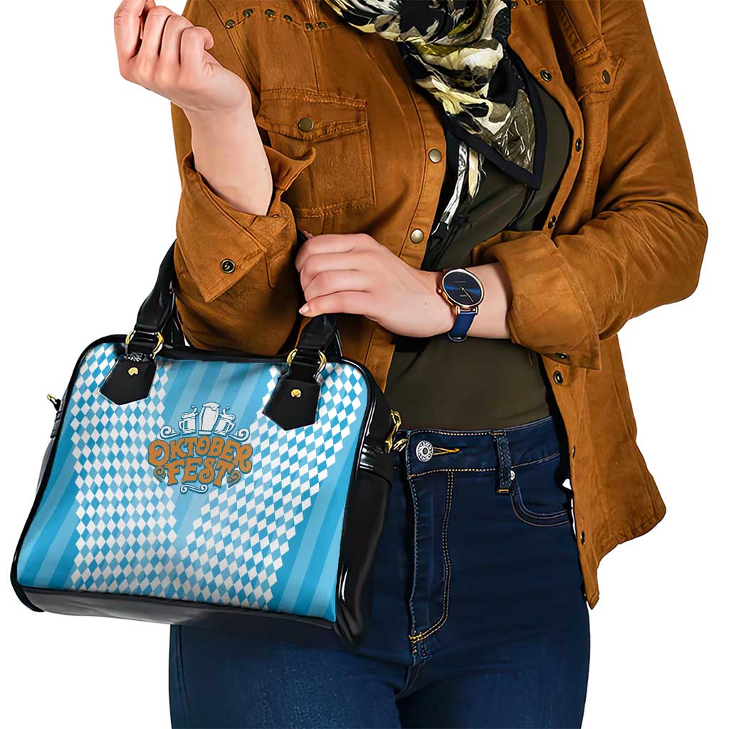 Oktoberfest Shoulder Handbag with Beer Glass Illustration Blue White Diamond TS04