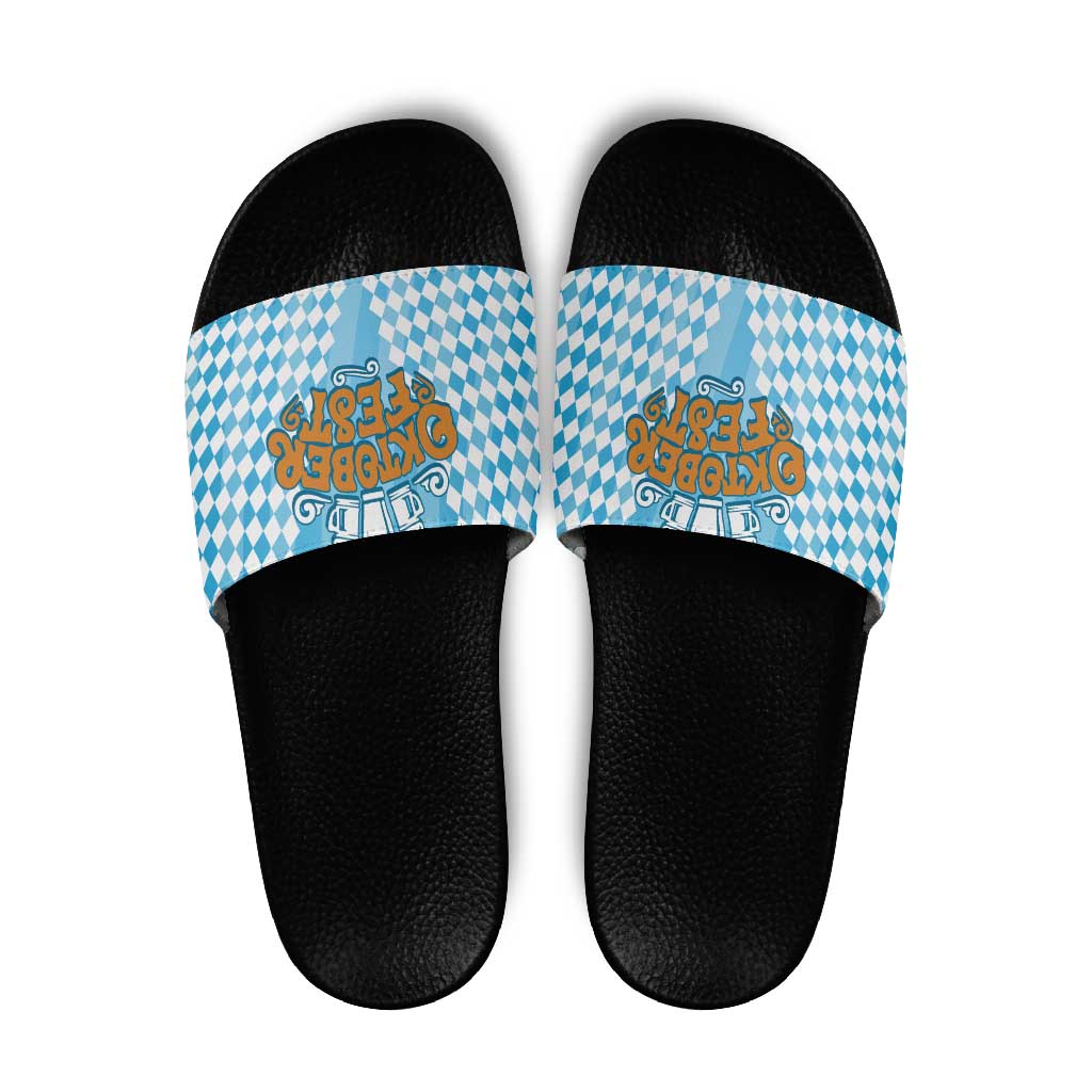 Oktoberfest Slide Sandals with Beer Glass Illustration Blue White Diamond TS04