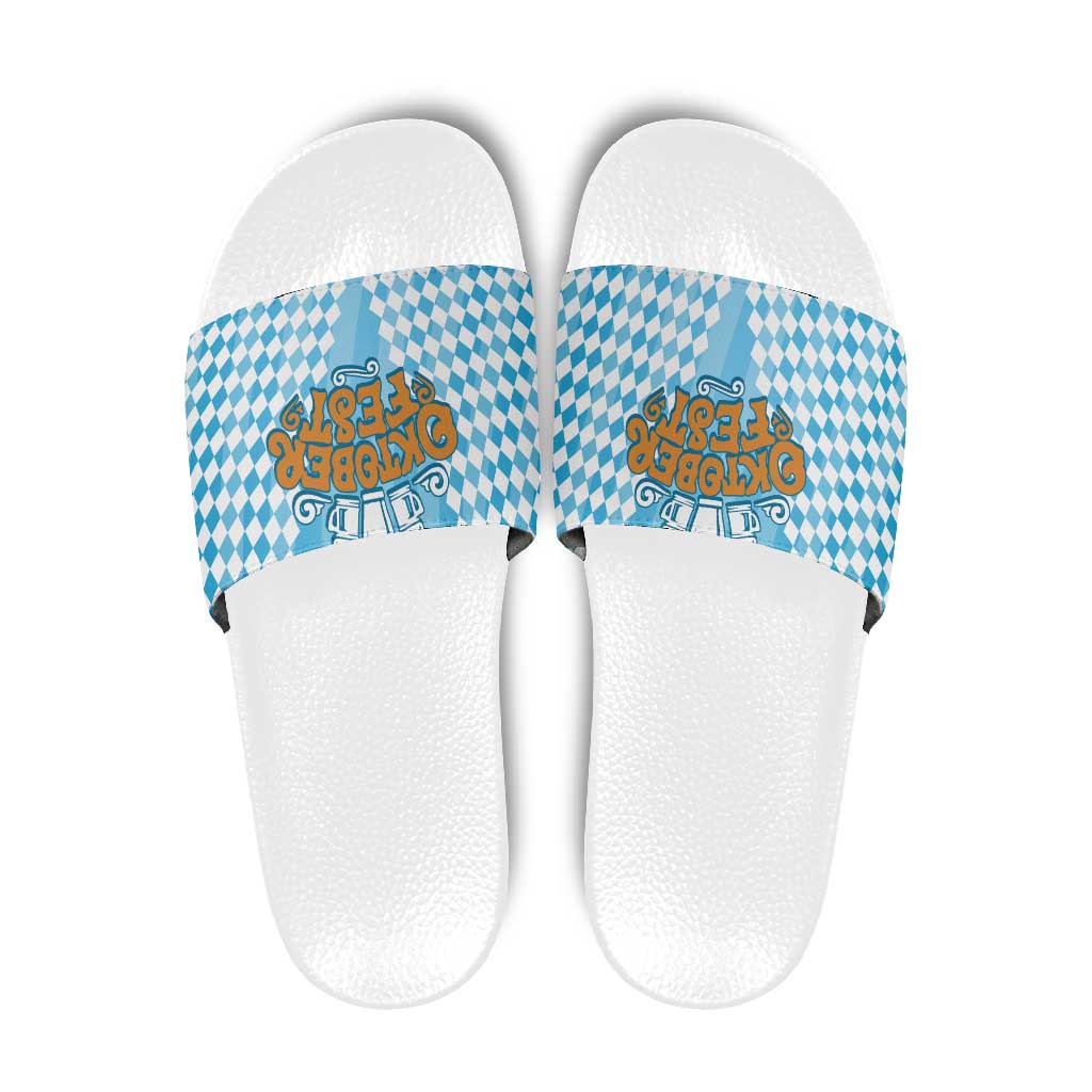 Oktoberfest Slide Sandals with Beer Glass Illustration Blue White Diamond TS04