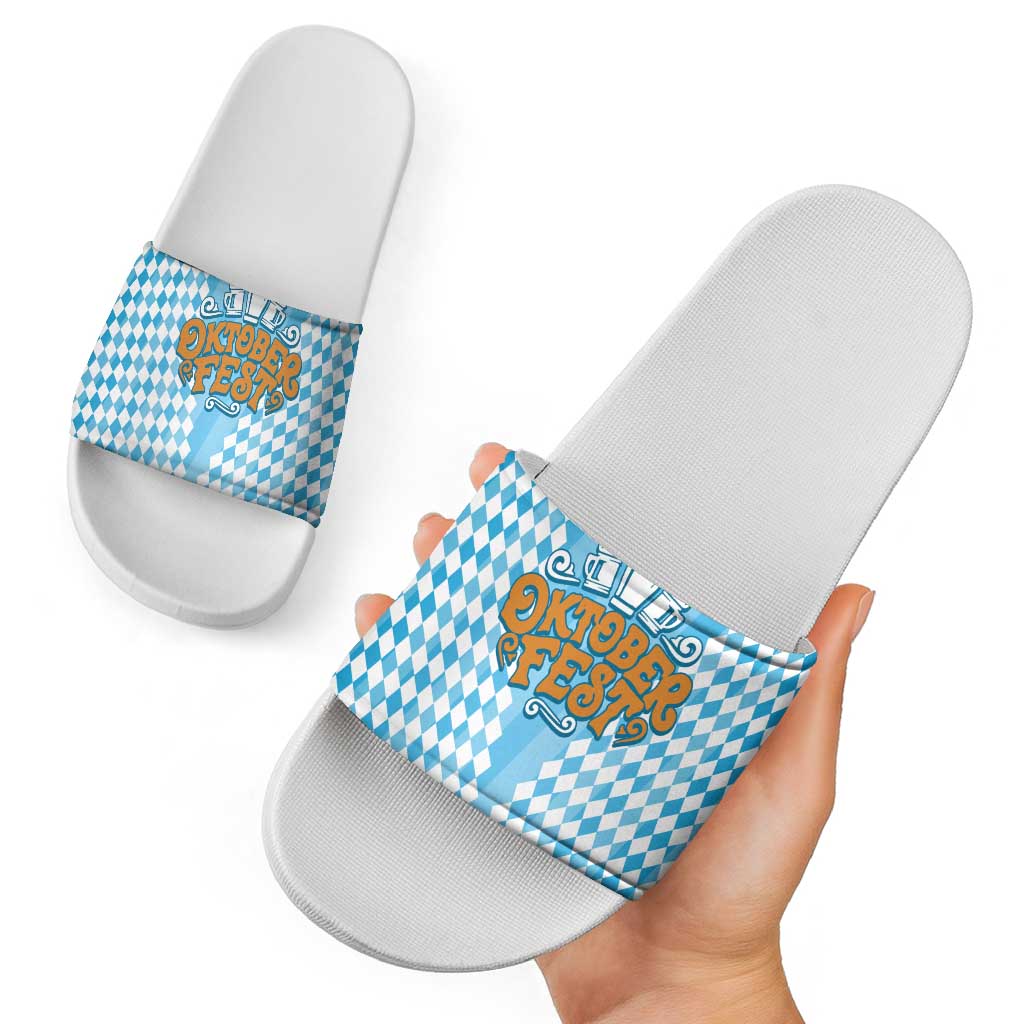 Oktoberfest Slide Sandals with Beer Glass Illustration Blue White Diamond TS04