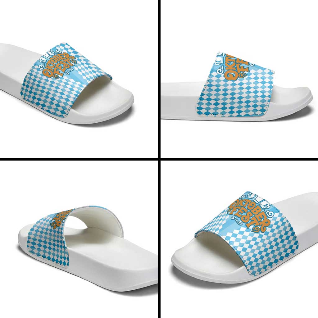 Oktoberfest Slide Sandals with Beer Glass Illustration Blue White Diamond TS04