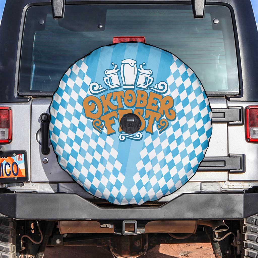 Oktoberfest Spare Tire Cover with Beer Glass Illustration Blue White Diamond TS04