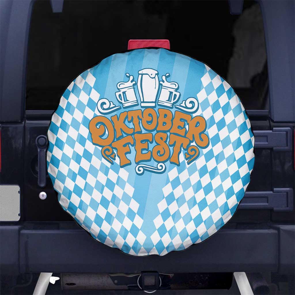 Oktoberfest Spare Tire Cover with Beer Glass Illustration Blue White Diamond TS04