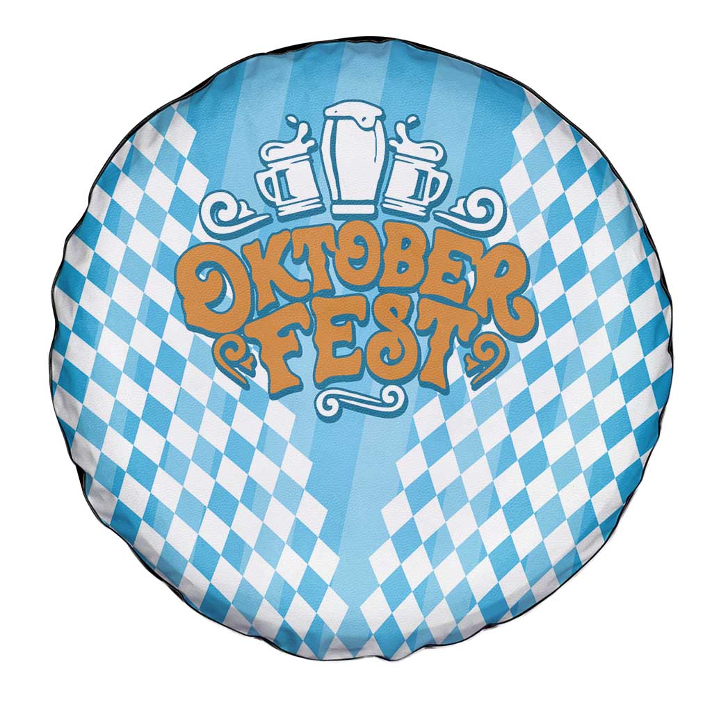 Oktoberfest Spare Tire Cover with Beer Glass Illustration Blue White Diamond TS04
