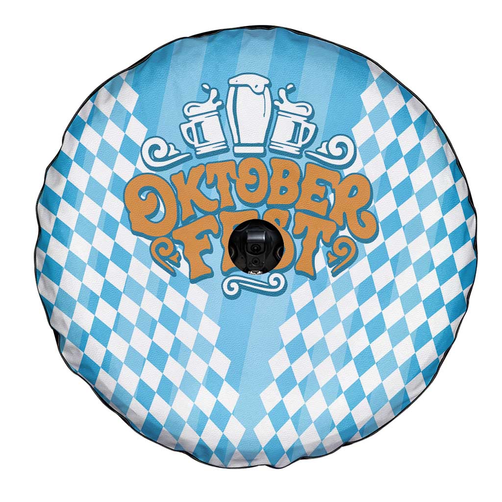 Oktoberfest Spare Tire Cover with Beer Glass Illustration Blue White Diamond TS04