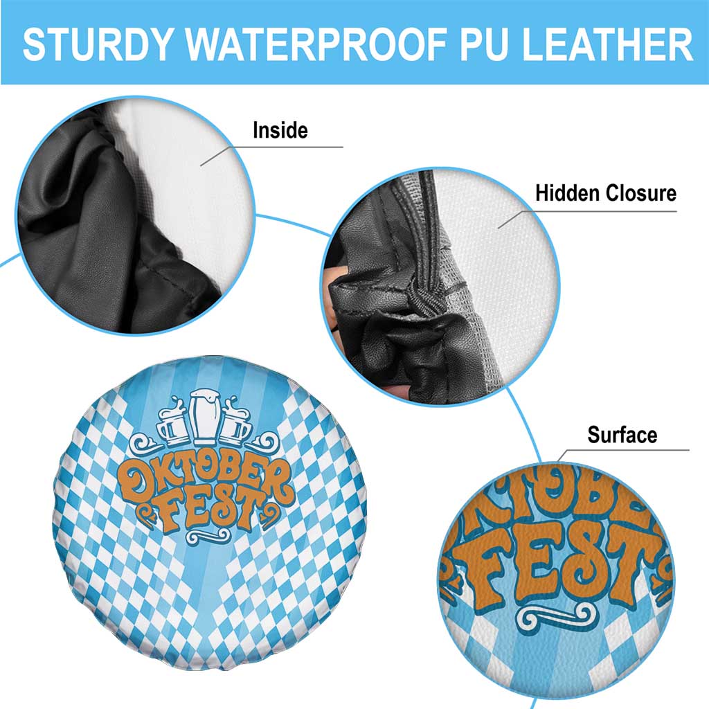 Oktoberfest Spare Tire Cover with Beer Glass Illustration Blue White Diamond TS04