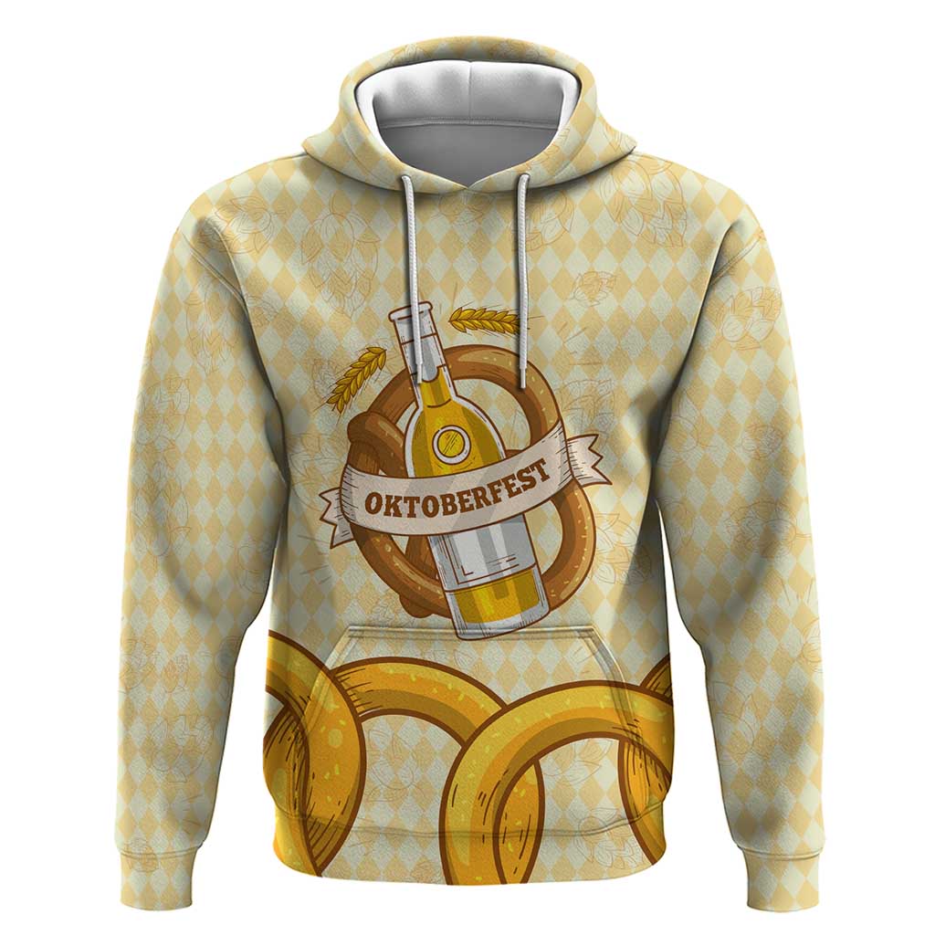Oktoberfest Hoodie with Beer Bottle and Pretzel Illustration Beige Diamond TS04