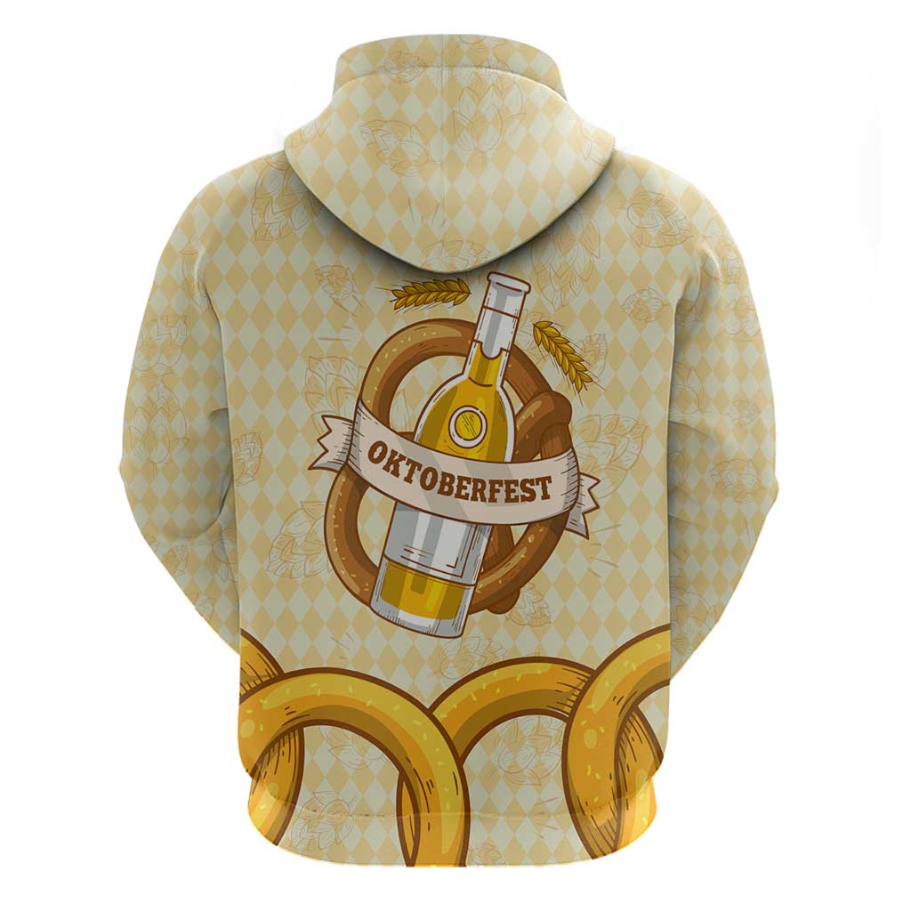 Oktoberfest Hoodie with Beer Bottle and Pretzel Illustration Beige Diamond TS04