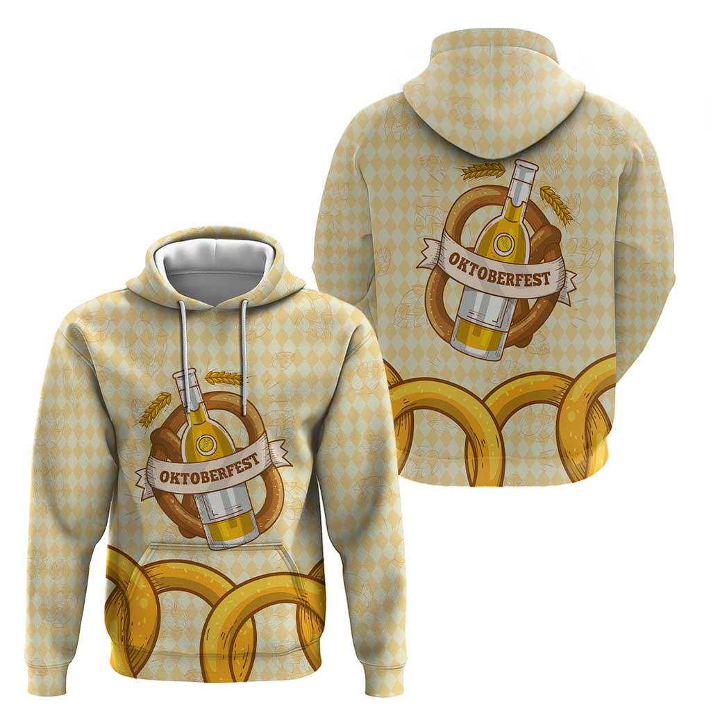 Oktoberfest Hoodie with Beer Bottle and Pretzel Illustration Beige Diamond TS04