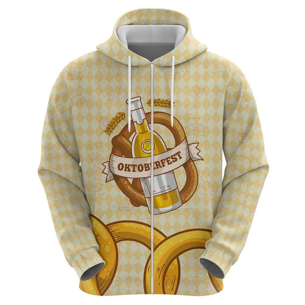 Oktoberfest Hoodie with Beer Bottle and Pretzel Illustration Beige Diamond TS04