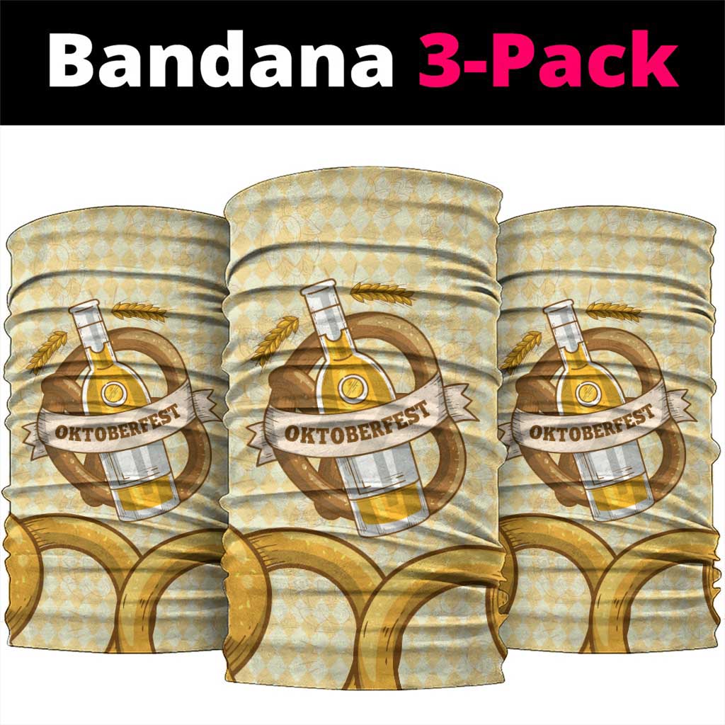 Oktoberfest Neck Gaiter with Beer Bottle and Pretzel Illustration Beige Diamond TS04