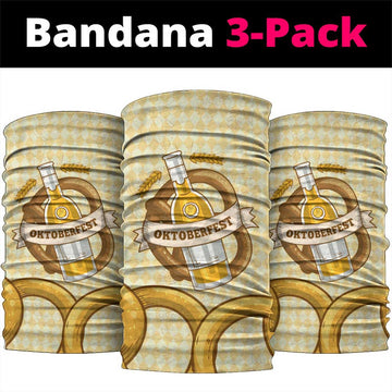 Oktoberfest Neck Gaiter with Beer Bottle and Pretzel Illustration Beige Diamond TS04