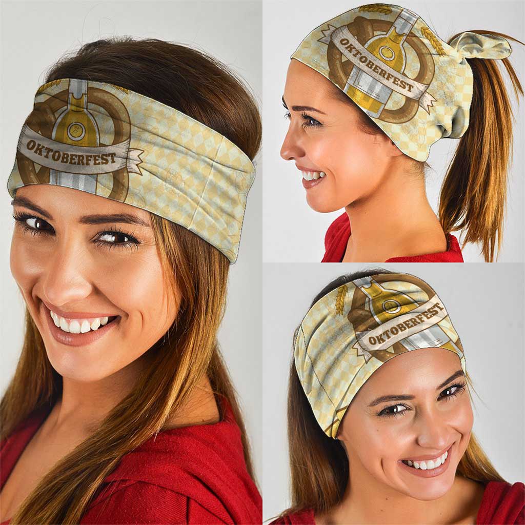Oktoberfest Neck Gaiter with Beer Bottle and Pretzel Illustration Beige Diamond TS04