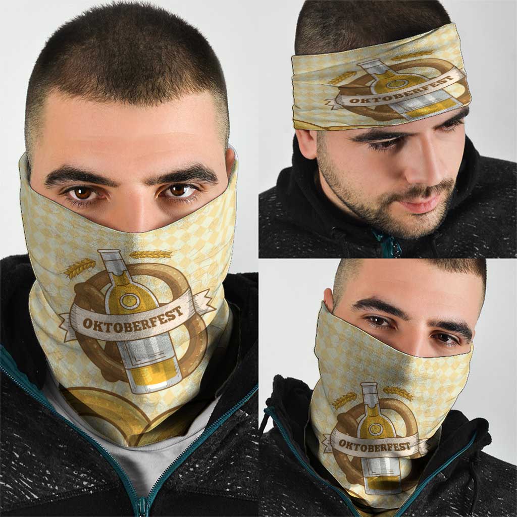 Oktoberfest Neck Gaiter with Beer Bottle and Pretzel Illustration Beige Diamond TS04