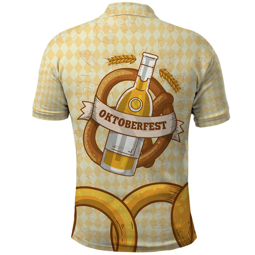 Oktoberfest Polo Shirt with Beer Bottle and Pretzel Illustration Beige Diamond TS04