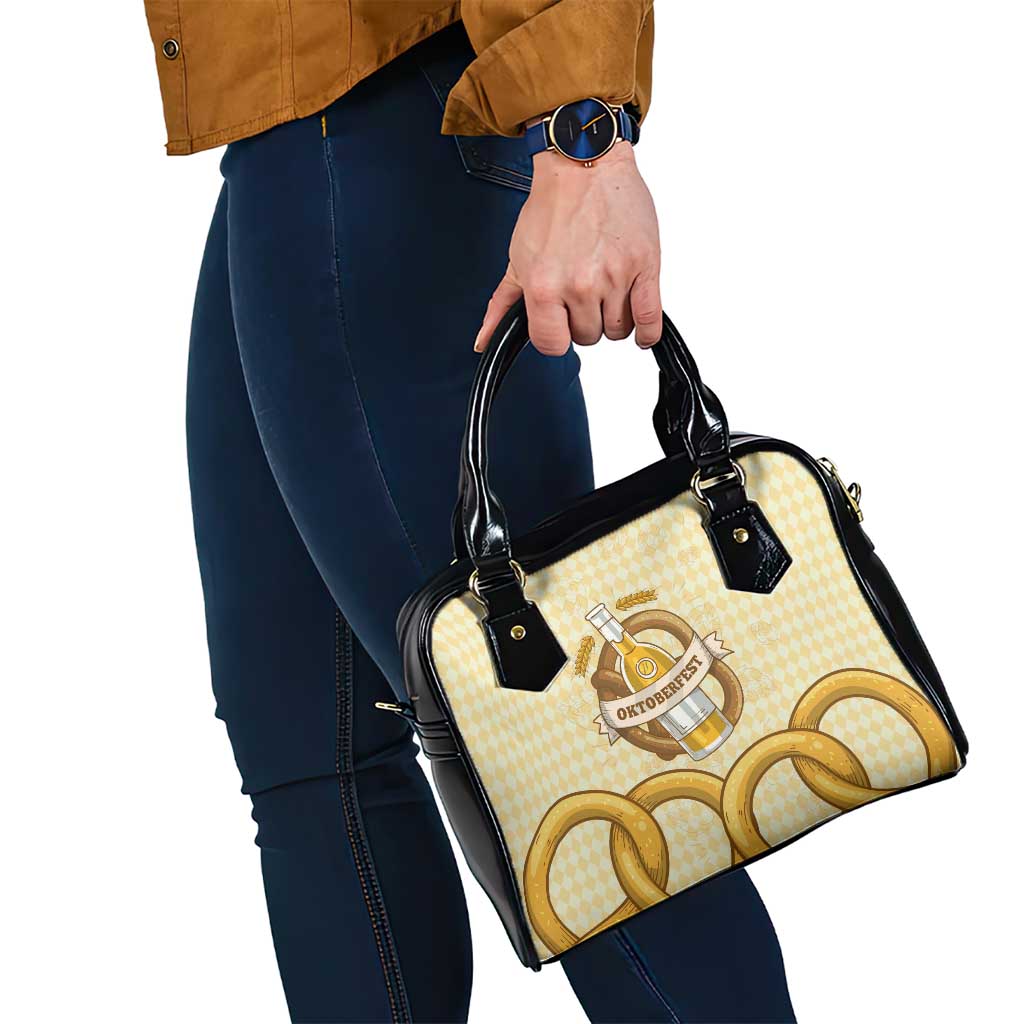 Oktoberfest Shoulder Handbag with Beer Bottle and Pretzel Illustration Beige Diamond TS04