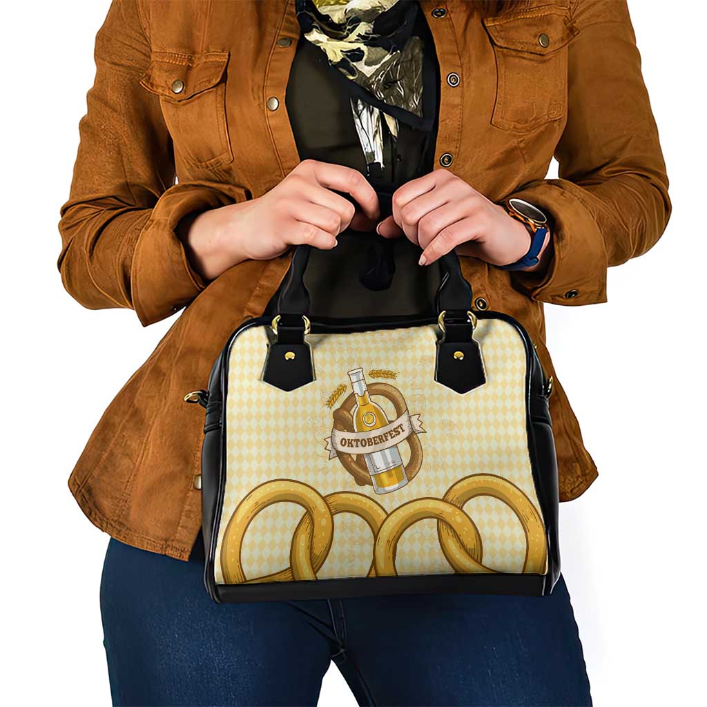 Oktoberfest Shoulder Handbag with Beer Bottle and Pretzel Illustration Beige Diamond TS04