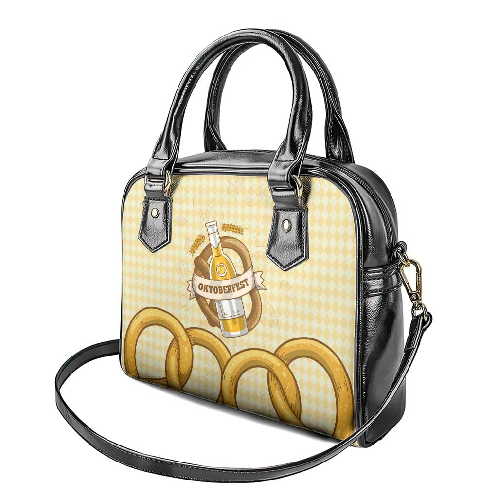 Oktoberfest Shoulder Handbag with Beer Bottle and Pretzel Illustration Beige Diamond TS04