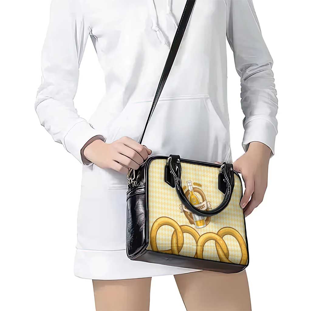Oktoberfest Shoulder Handbag with Beer Bottle and Pretzel Illustration Beige Diamond TS04
