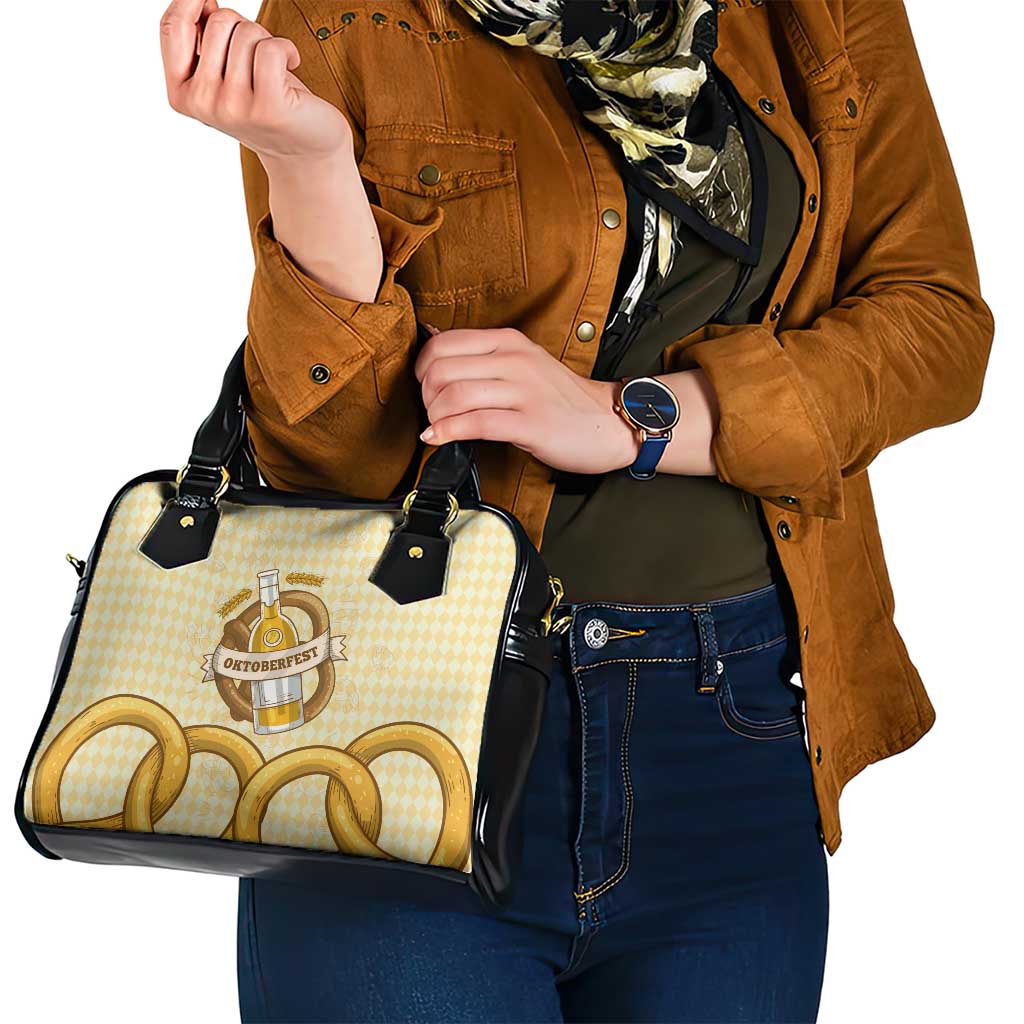 Oktoberfest Shoulder Handbag with Beer Bottle and Pretzel Illustration Beige Diamond TS04