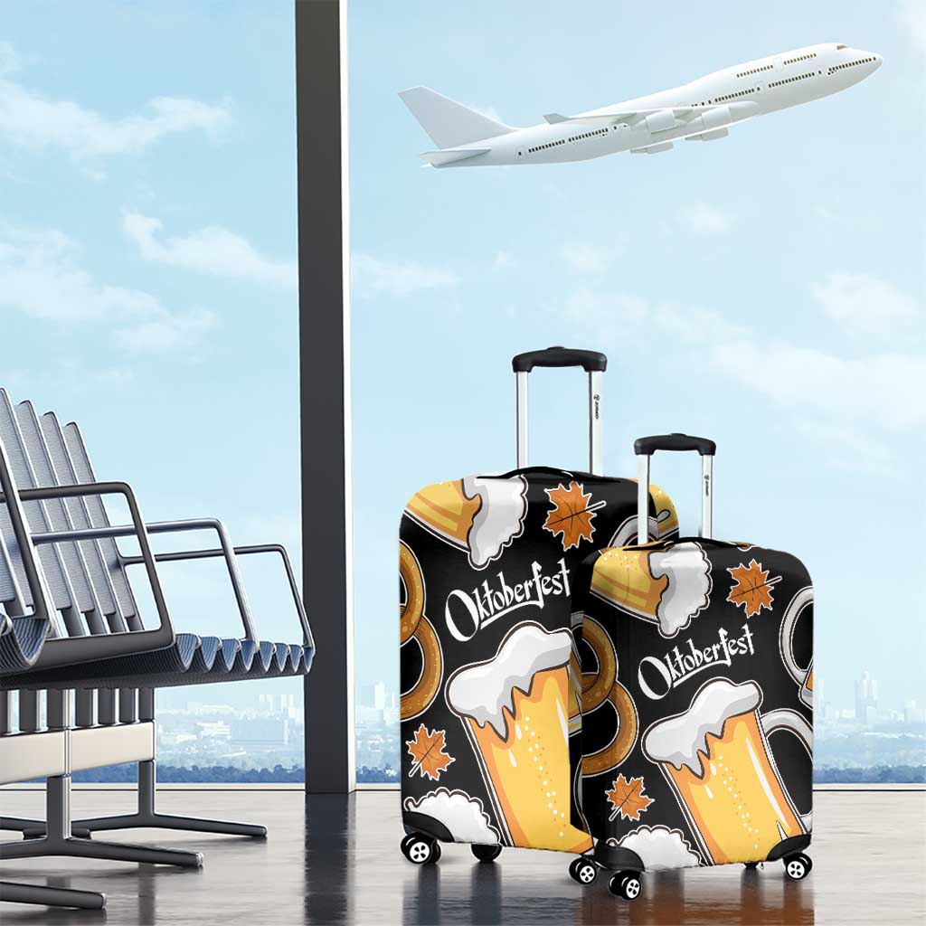 Oktoberfest Luggage Cover with Beer Mug and Pretzel Illustration Black Festive TS04