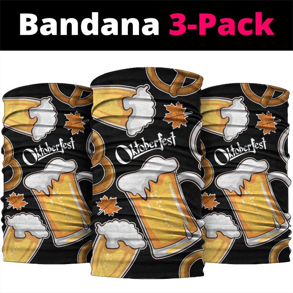 Oktoberfest Neck Gaiter with Beer Mug and Pretzel Illustration Black Festive TS04