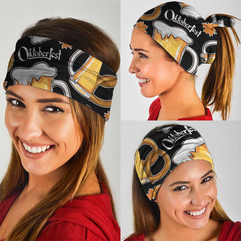 Oktoberfest Neck Gaiter with Beer Mug and Pretzel Illustration Black Festive TS04