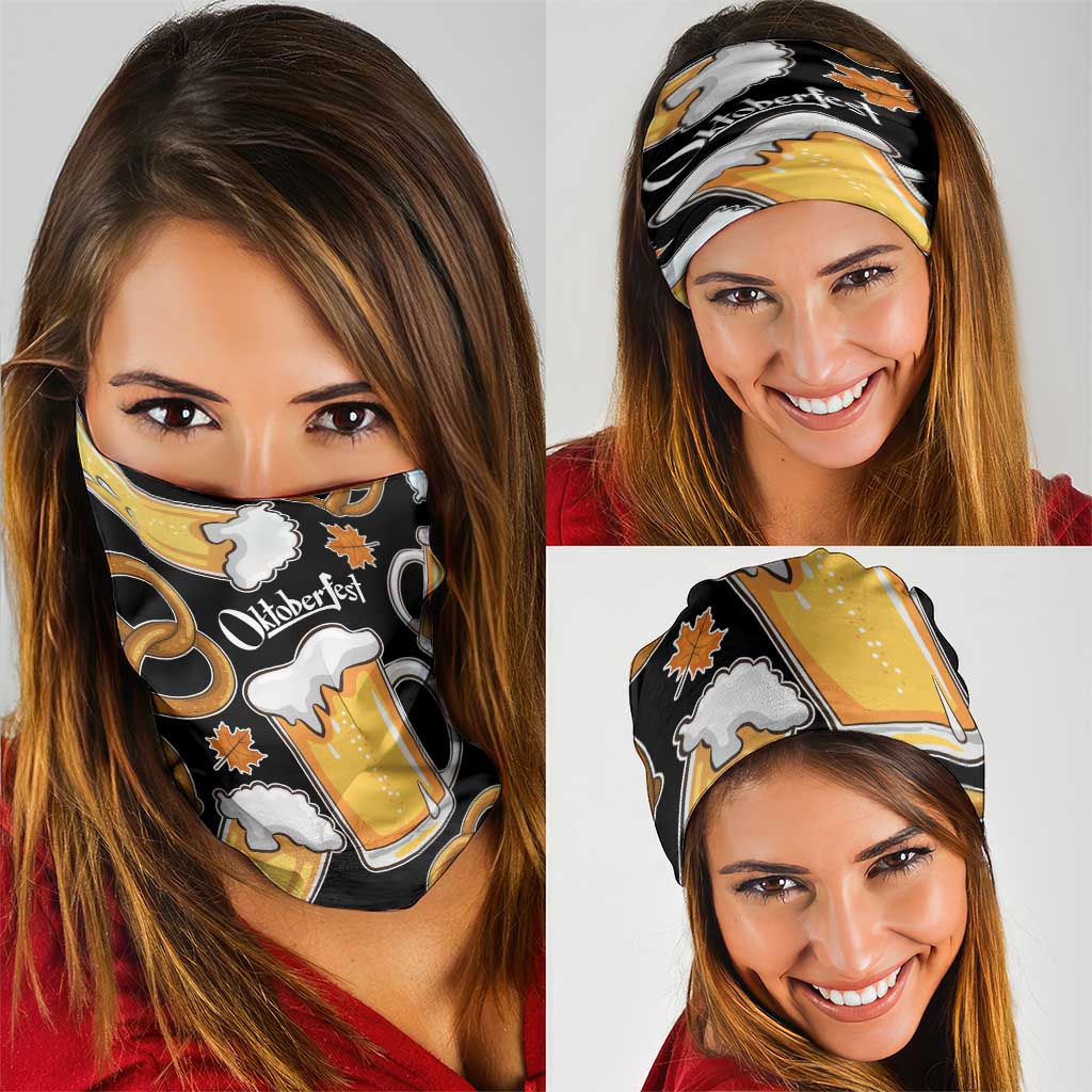 Oktoberfest Neck Gaiter with Beer Mug and Pretzel Illustration Black Festive TS04