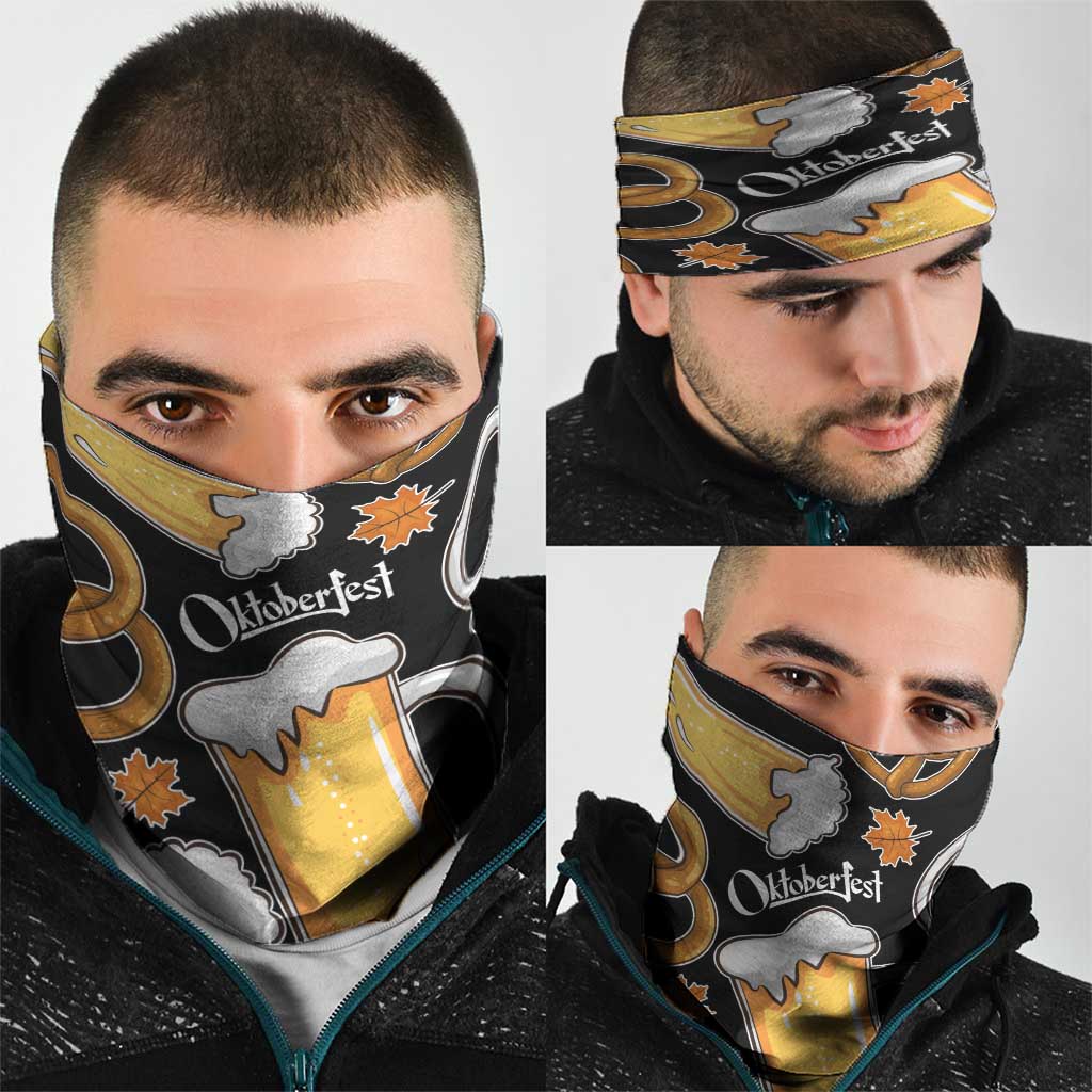 Oktoberfest Neck Gaiter with Beer Mug and Pretzel Illustration Black Festive TS04