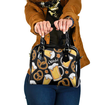 Oktoberfest Shoulder Handbag with Beer Mug and Pretzel Illustration Black Festive TS04