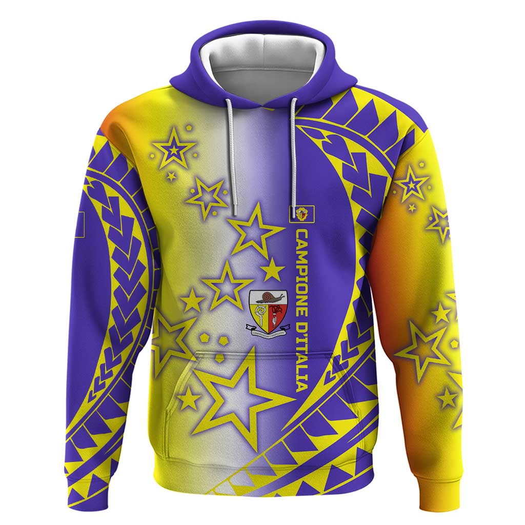 Campione dItalia Hoodie with Yellow Purple Star Design and Town Crest TS04